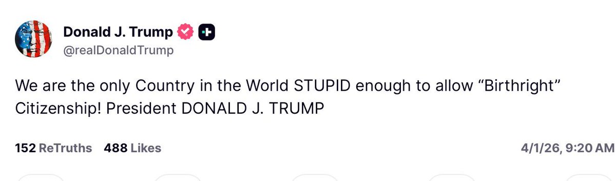 Mollyploofkins's tweet image. Trump: We are the only Country in the World STUPID enough to allow "Birthright" Citizenship!

(The U.S. is not the only country with birthright citizenship. About 30 countries have unrestricted birthright citizenship, including our neighbors.)