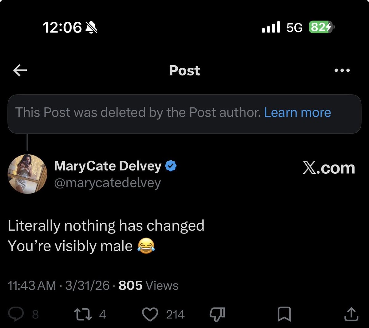 marycatedelvey's tweet photo. “Trans Day of Visibility! Look at me!”

I look. I generously use my platform to help make them even more visible.

*They decide invisibility was better &amp; delete* https://t.co/1LYmWHFHWS