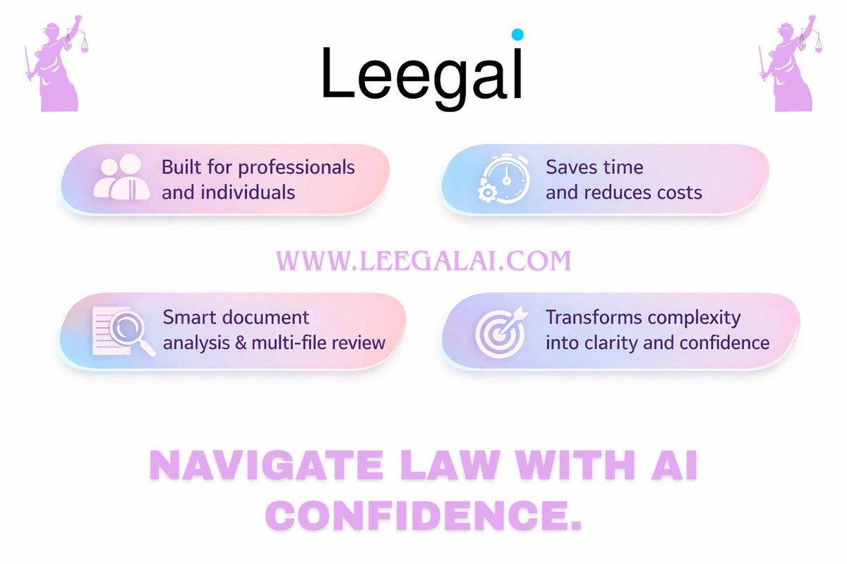 LeegalAI's tweet photo. LeegalAI built for professionals and individuals alike, it saves both time and cost by streamlining complex processes into clear, actionable insights.

Unearth deeper insights:- https://t.co/SCfEMlhmgZ

#legal #leegalai #AI #deeptech #ML #business #entrepreneur #grow https://t.co/TLIdq5VZ4a