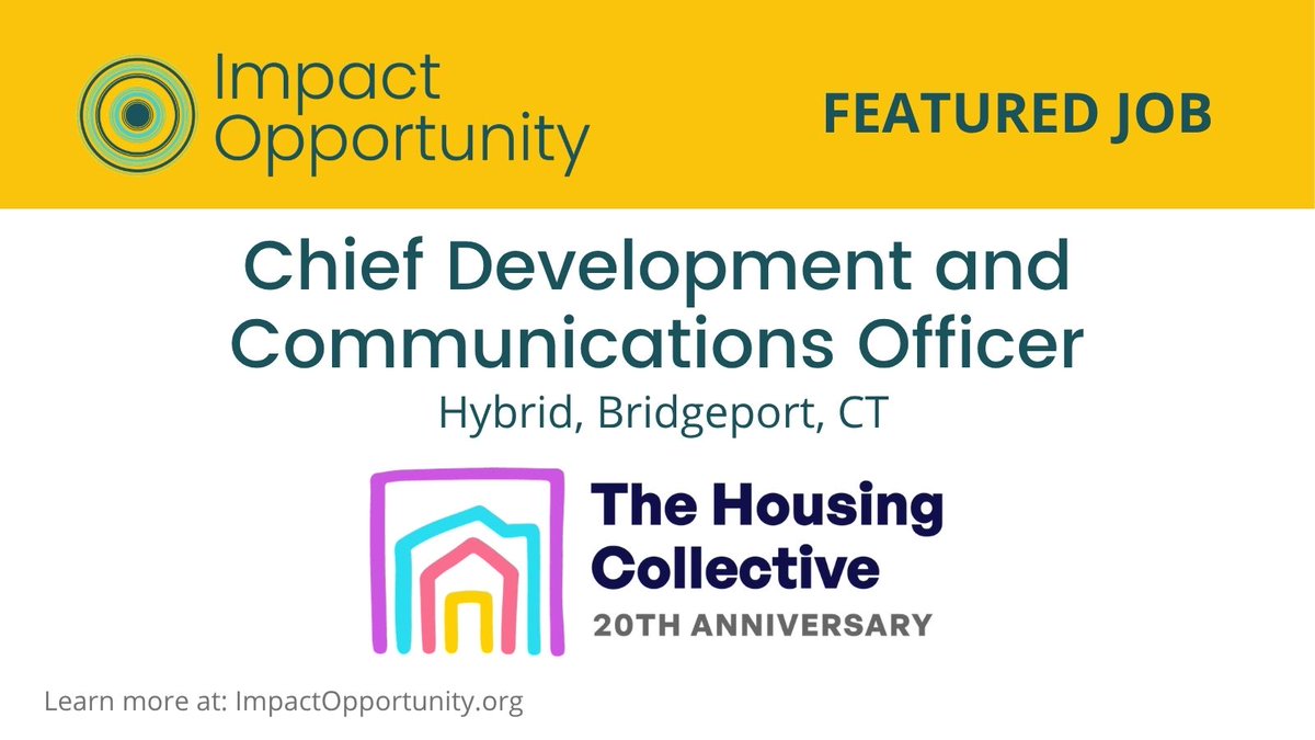ImpactOppty's tweet photo. #ImpactOpportunity at The Housing Collective as Chief Development and Communications Officer https://t.co/QsQIS794FX

The Housing Collective is dedicated to ending homelessness and ensuring equitable access to safe, affordable housing for all.

#NonprofitJob #AffordableHousing https://t.co/GO6khOhAal