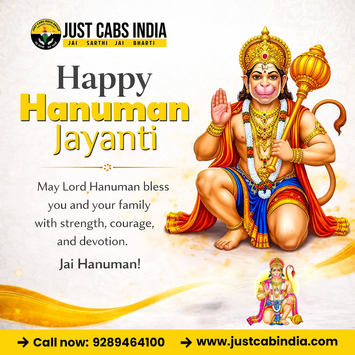 JustCabsIndia's tweet photo. Happy Hanuman Jayanti 🙏

Wishing you and your family a blessed Hanuman Jayanti.
May Lord Hanuman give you strength, courage, and protection in every step of life.

— Team Just Cabs India 🚖

#HanumanJayanti #JaiHanuman #BajrangBali #FestiveWishes #JustCabsIndia #Blessings https://t.co/9b6Df2jMrc