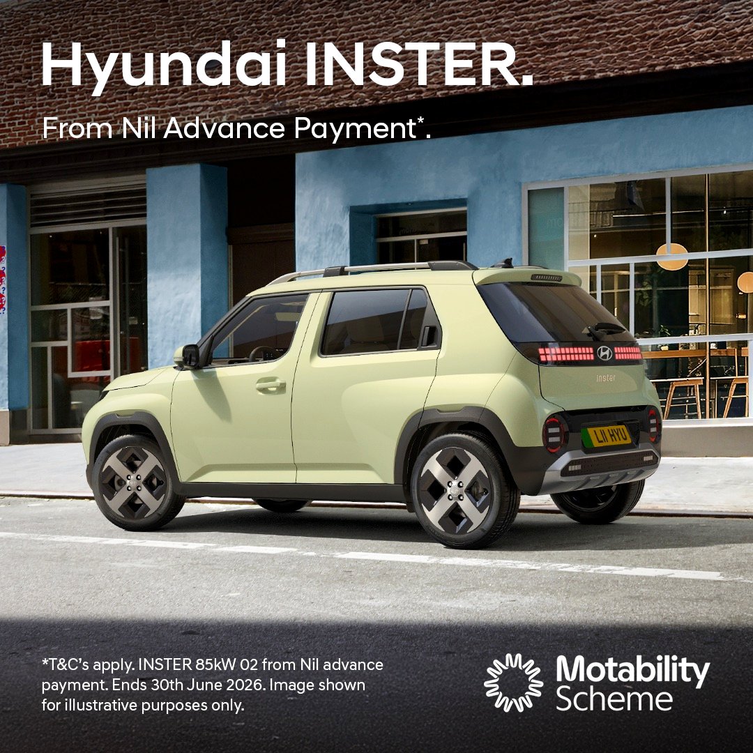 Discover the Hyundai INSTER. Now available from Nil Advance Payment* on Motability.
*T&amp;C's apply. INSTER 85kW 02 from Nil Advance Payment. Ends 30th June 2026. Image shown for illustrative purposes only.
#motability
#electriccar
#berkeleyvalemotors
#hyundai 
#bristol
#southglos