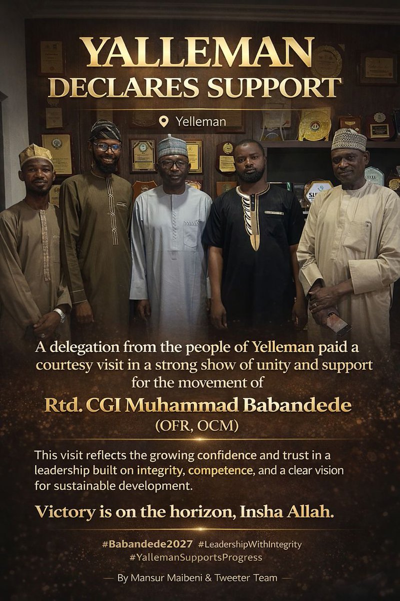 miibrahimhja's tweet photo. A delegation from the people of yelleman,paid a courtesy visit in a strong show of unity and support for the movement of Rtd CGI Muhammad Babandede OFR,OCM. The visit reflects the growing confidence and trust in a leadership built on integrity, competence @babandedemb,@segalink https://t.co/xNpo5l4svN