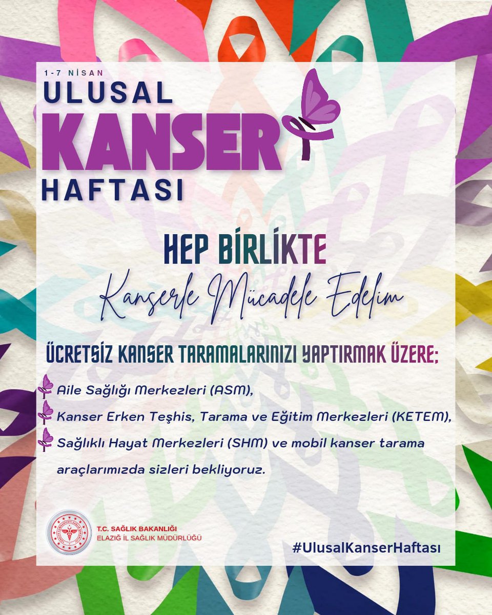 Ülkemizde yürütülen Ulusal Kanser Tarama Programları
- Meme kanseri taraması; 40-69 yaş arasındaki kadınlarda yılda bir kez klinik meme muayenesi, 2 yılda bir mamografi ile yapılmaktadır.
#ErkenTeşhisHayatKurtarır
#SevdiklerimizeHatırlatalım
#UlusalKanserHaftası