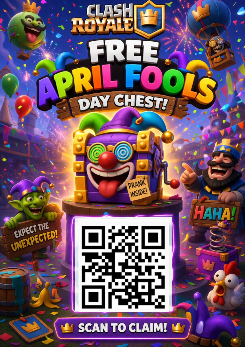 Cupid_Connect_'s tweet photo. April Fools Day Chest Clash Royale QR Code

#clashroyale https://t.co/PSzsdJ1Gwn