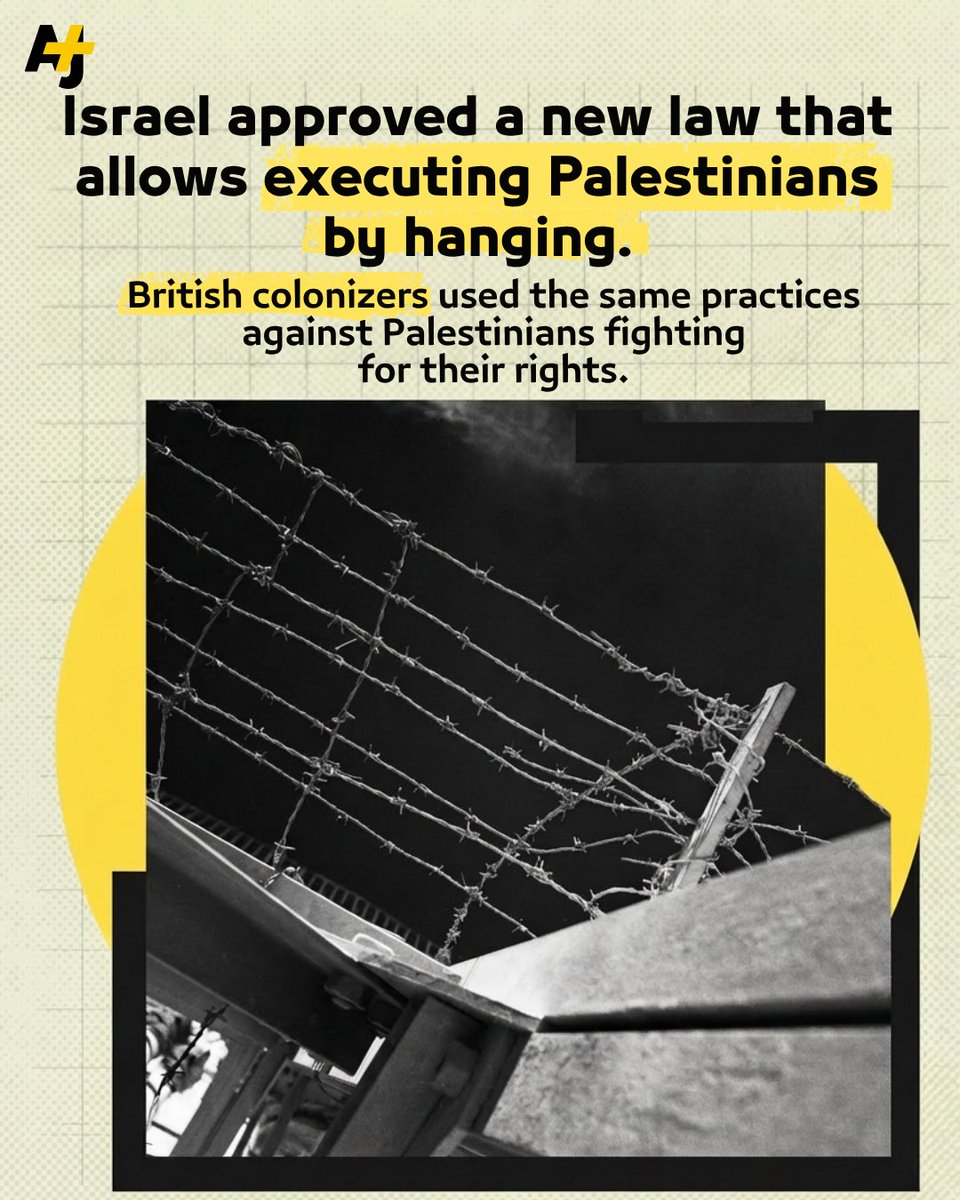 ajplus's tweet photo. Israel passed a death penalty law reminiscent of British practices during colonial rule. After an uprising in 1936, British soldiers hanged over 100 Palestinians. https://t.co/2yRT1IuRfr