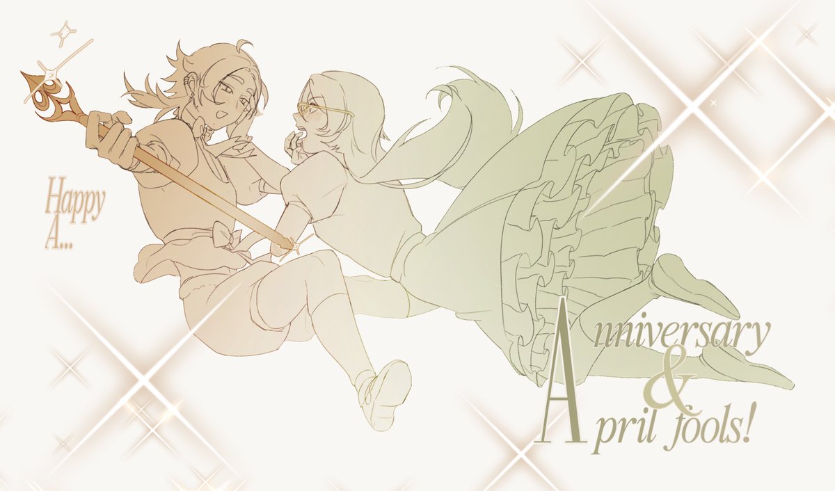 hideoushasumi's tweet photo. Happy A: nniversary / pril Fools!

on omokei's 365th day, they magically turned into girls...? good for them! https://t.co/NYdUL6zIVx