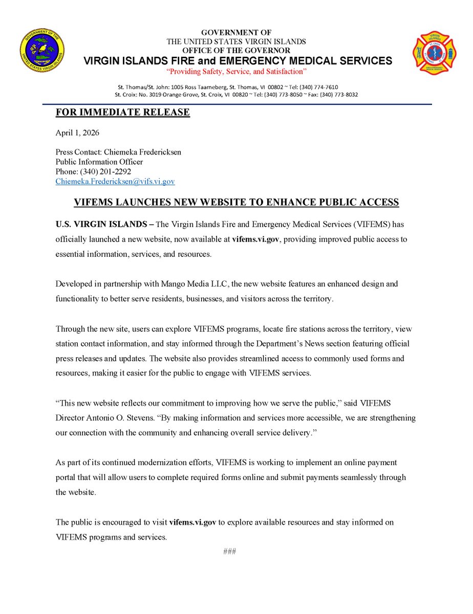 VI Fire and Emergency Medical Services tweet media