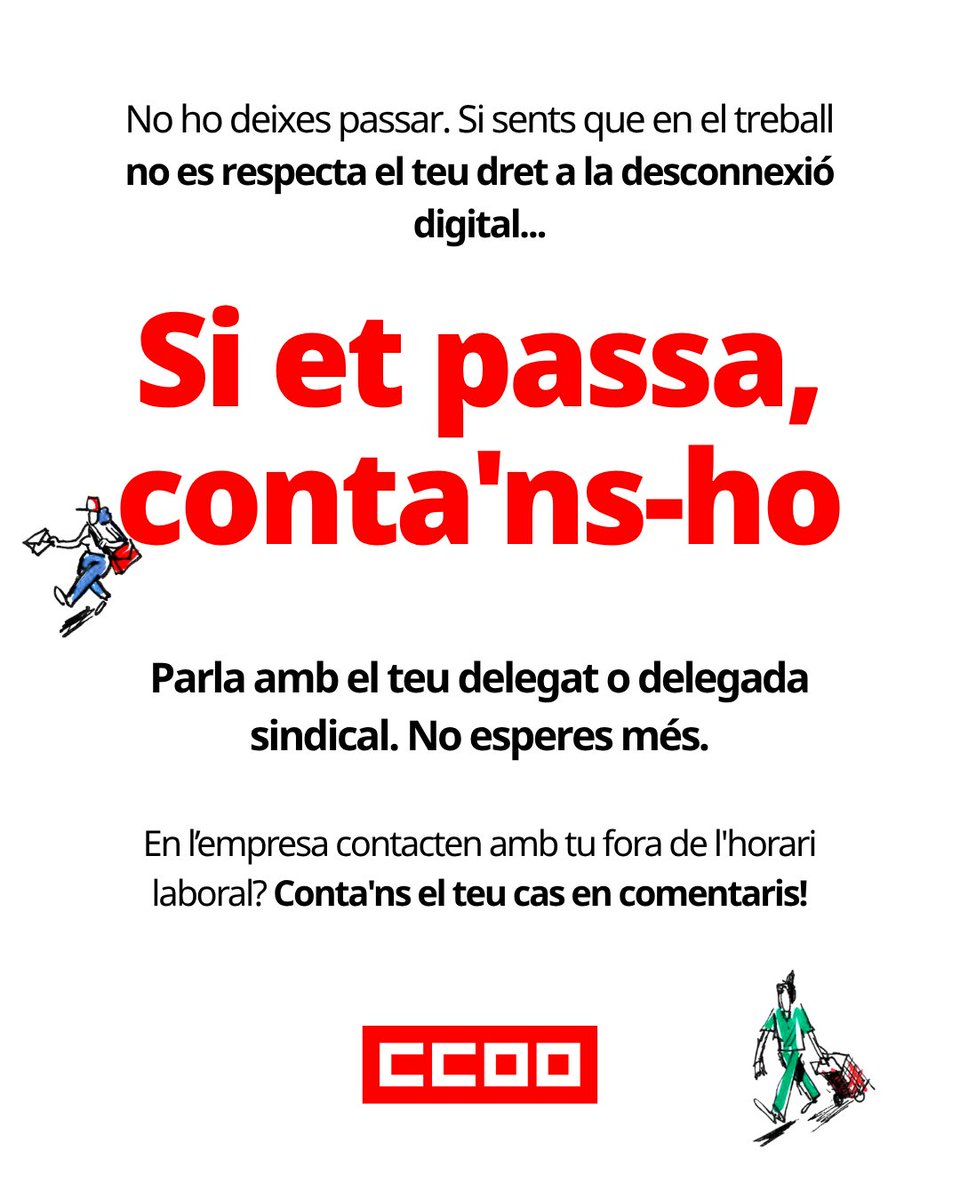 ccoopv's tweet photo. 🤔Si sents que en el treball no es respecta el teu dret a la desconnexió, no esperes més
Si et passa conta'ns-ho‼️
#CCOOPVinforma https://t.co/edox9cFdWM