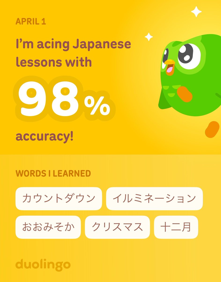 meeksmilk's tweet photo. I’m learning Japanese on Duolingo! It’s free, fun, and effective. https://t.co/km6dOh8zuw