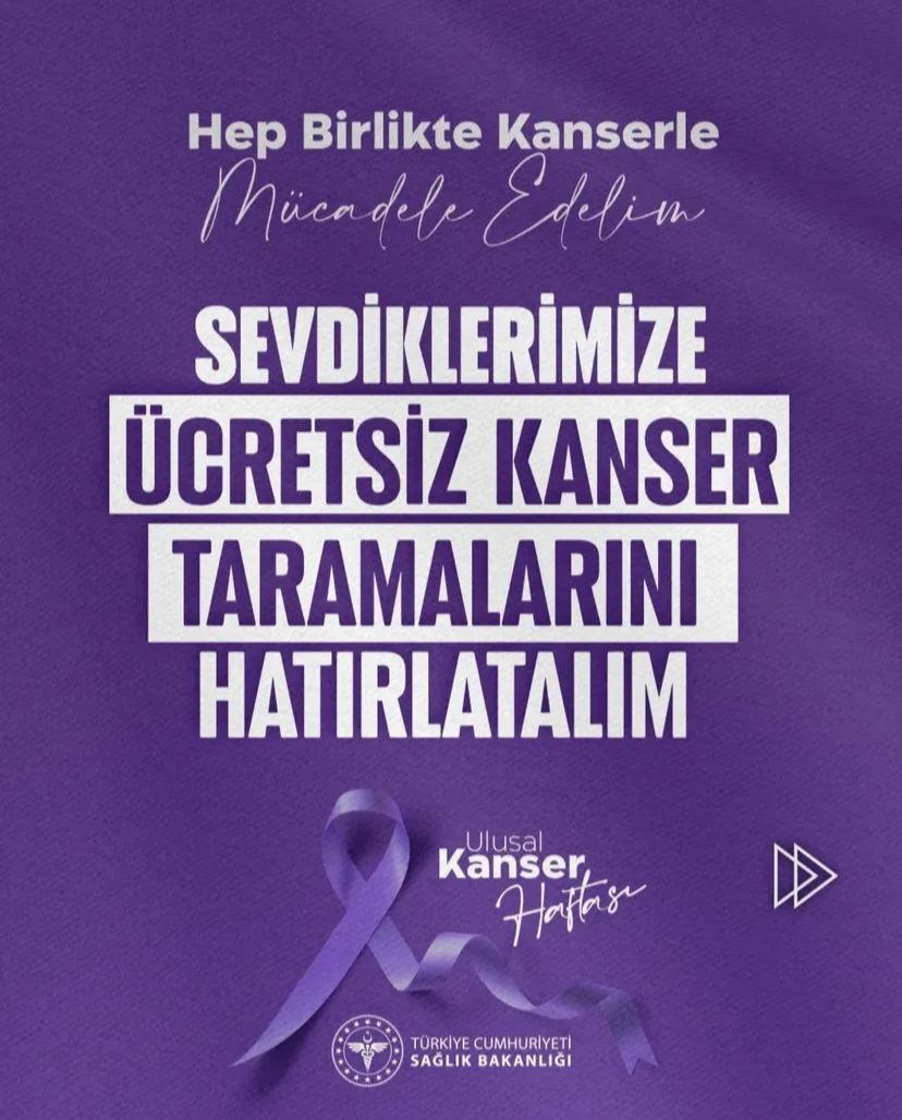 zonguldakilsag1's tweet photo. 1-7 Nisan Ulusal Kanser Haftası

Sevdiklerimize Ücretsiz Kanser Taramalarını Hatırlatalım💜

#ErkenTeşhisHayatKurtarır 
#SevdiklerimizeHatırlatalım 
#UlusalKanserHaftası https://t.co/tkrZG3XqxL