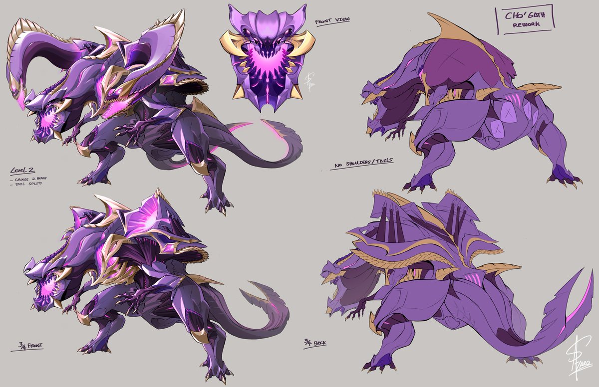 Cho'Gath model sheet is done! I hope you like my final design. There's still a few things I wanna do left but the main views and details are done ^^ (retweets are really appreciated, this is taking me a long time heh) ✨
#leagueoflegends #artoflegends #fanart #conceptart ㅤㅤㅤ