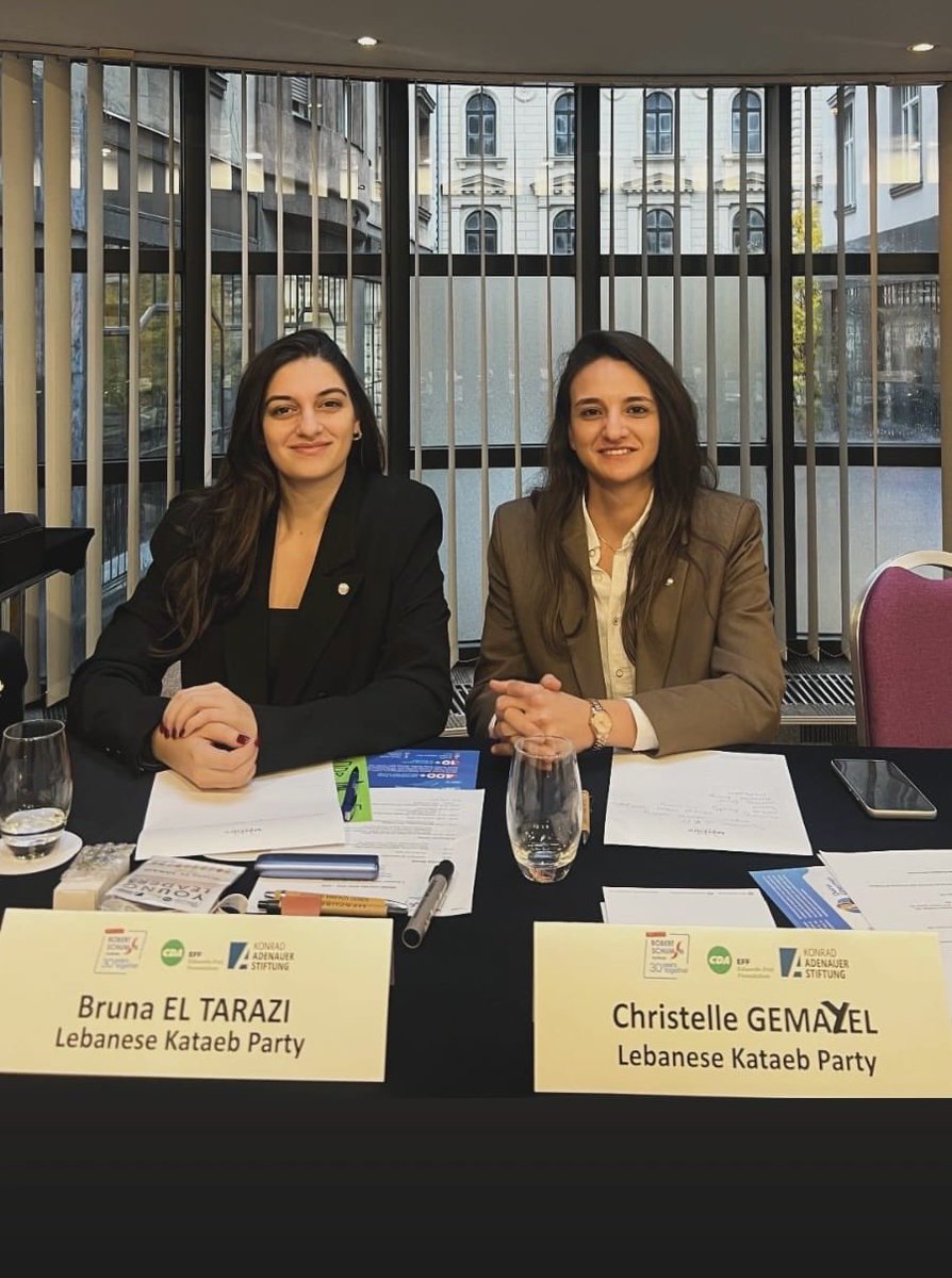 KataebStudents's tweet photo. KSYD proudly participated in the Young Leaders Program by the Robert Schuman Institute, with KAS &amp; EFF, represented by Bruna Tarazi &amp; Christelle Gemayel.

From Budapest to Vienna, this experience strengthened our commitment to democracy, leadership &amp; international cooperation. https://t.co/3PRlZFqyiI