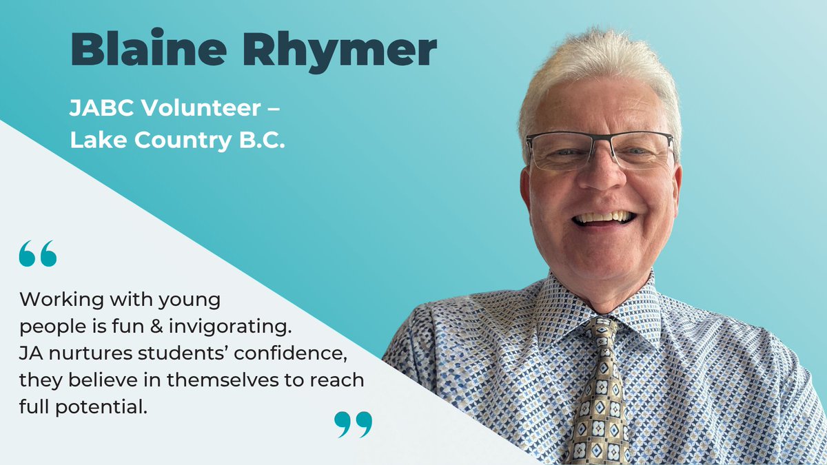 JA_of_BC's tweet photo. It’s Volunteer Appreciation Month at JABC! 💙 Today, we  extend our gratitude to Blaine Rhymer, Retired Insurance Agent at Ranger Insurance Brokers, for volunteering to deliver the Business of Our Own, More than Money, Dollars With Sense, Economics for Success programs! 

#JABC https://t.co/8LQFqMkBbz