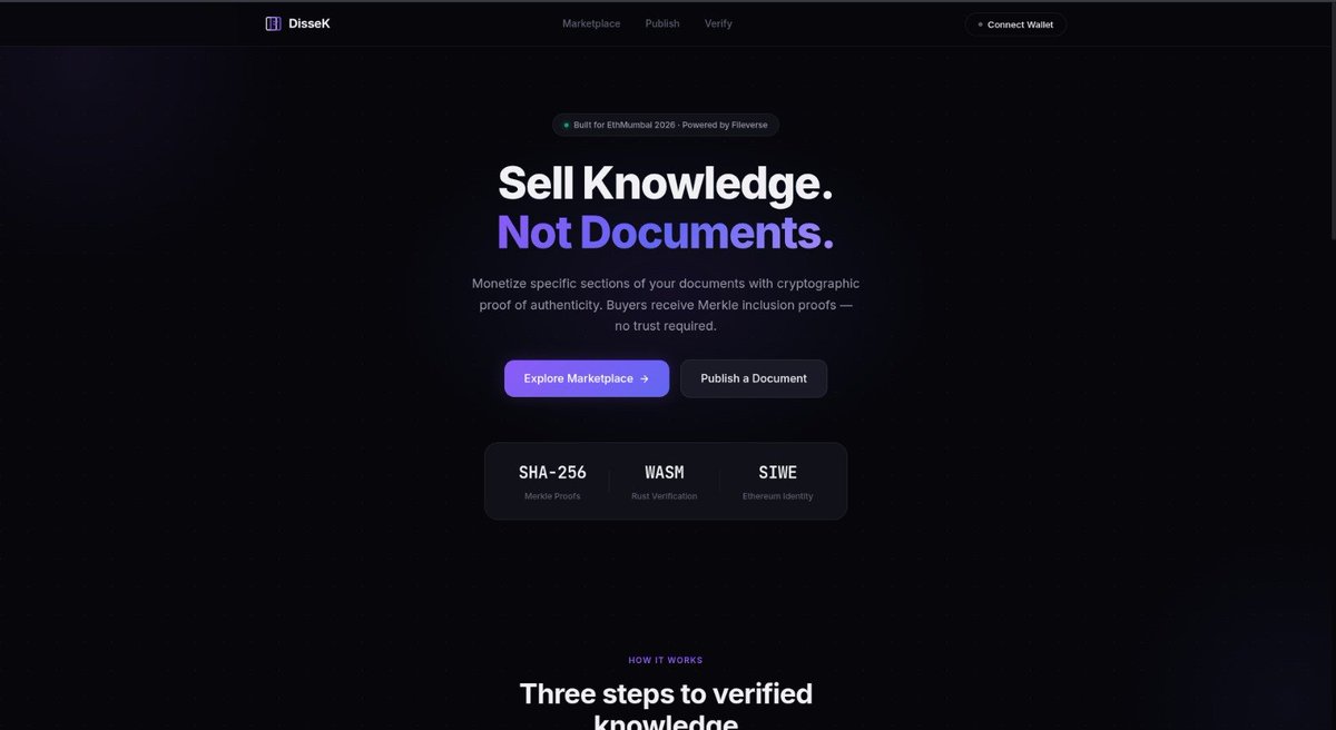 ethmumbai's tweet photo. 3/ DisseK by Aura

Dissek is a marketplace for Valuable knowledge like - DeFi Trading Strategies, Medical History, and Research Datasets that allows selective disclosure of the content with a cryptographic proof of authenticity.

@AnIdiotJimJam @offee_co

Project link: https://t.co/LjvHSFew8T