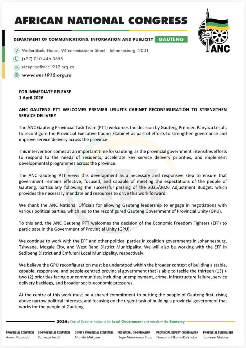 Gauteng ANC tweet media