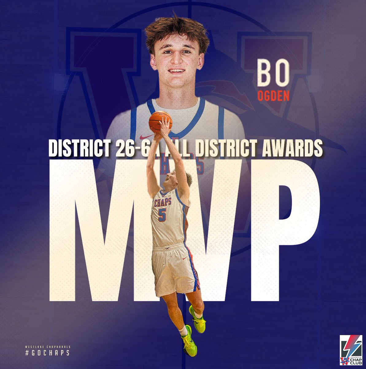 Westlake_Nation's tweet photo. Bo Ogden was named the District 26-6A Most Valuable Player for his performance throughout a historic season for Men’s Basketball. Bo averaged 22 points and 7.5 rebounds per game. He also made 40% of his three-point shots and 84% of his free throws. Congratulations, Bo. #GoChaps https://t.co/9M17I9CU7N