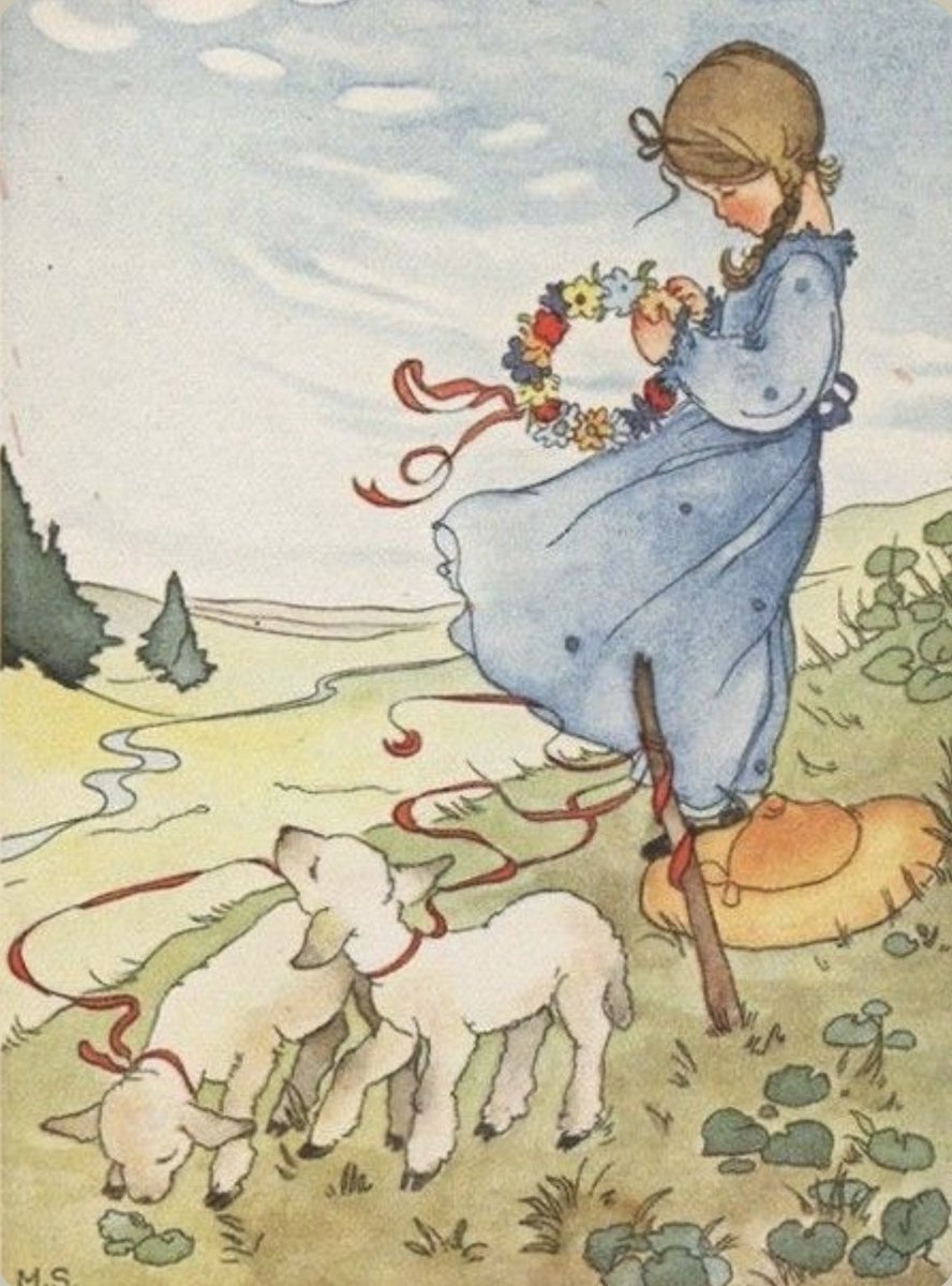 MClaudeHawkes's tweet photo. As we approach Easter Sunday here’s a sweet illustration of a spring wreath made by a pretty shepherdess and cute lambs, an animal associated with this important Christian festival.
#EasterSpringArt26
Margaret Savelsberg (1889-1967), 🇩🇪artist https://t.co/sY6dzUdg0i