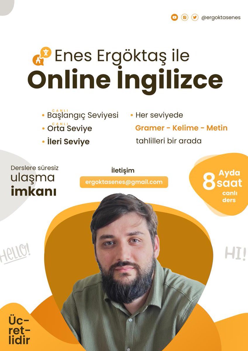 Ders duyurusu 📢📢📢

Bu dönem iki ders açıyorum arkadaşlar. Online İngilizce derslerinin 3. yılında Başlangıç ve Orta Seviye'ye devam ediyoruz. İngilizce İslami Metinler dersinde ise El-Edebü'l-Müfred isimli eseri İngilizce-Arapça olarak okuyup şerh edeceğiz. Detaylı bilgiye
