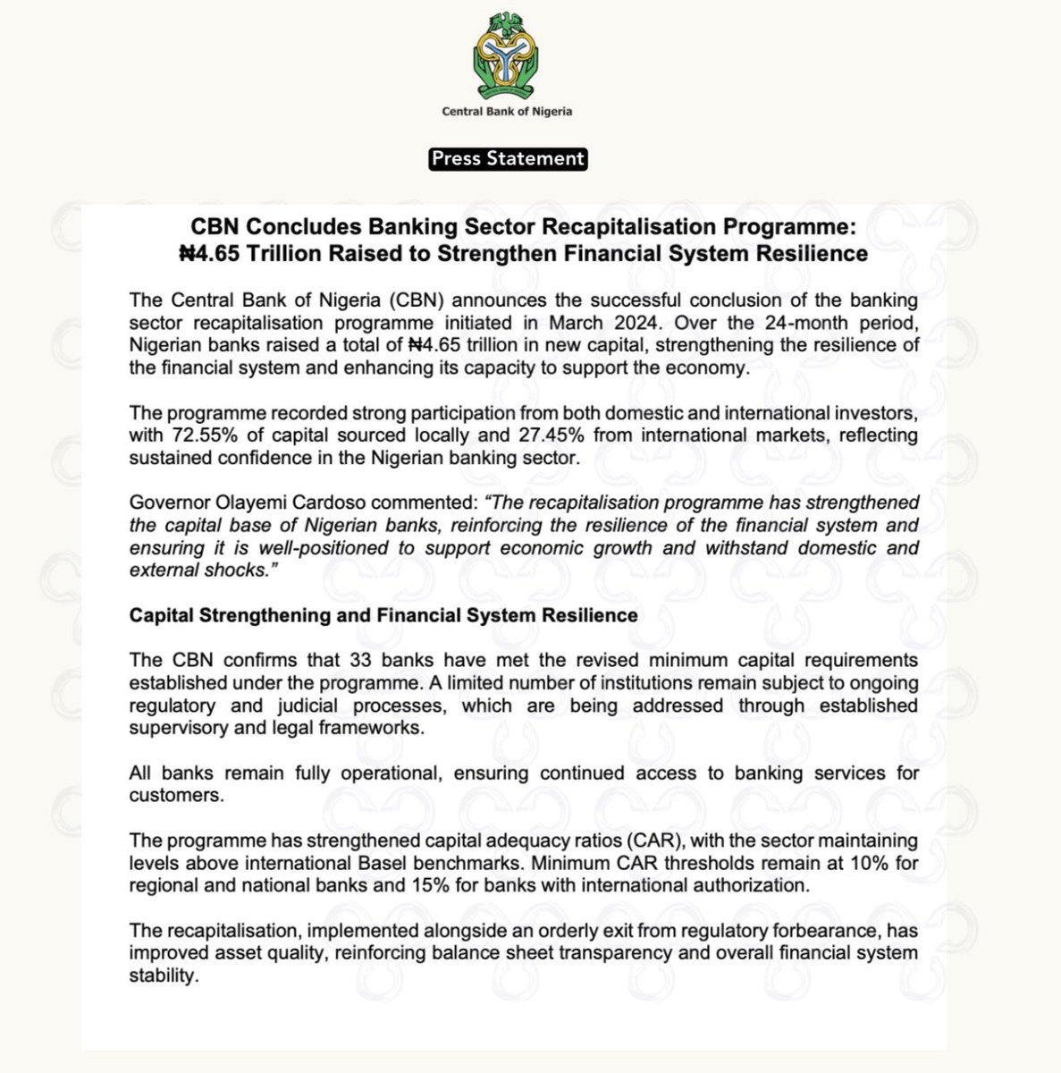 Central Bank of Nigeria tweet media