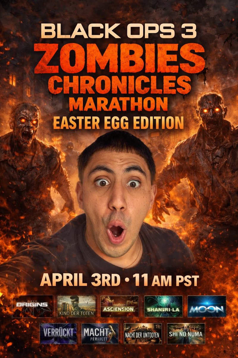 DOSMILxx's tweet image. We’re running it back but this time we’re on BO3!! This Friday on April 3rd we will be doing a 24 hour livestream of straight zombies easter eggs!!  I hope to see you all at this one!! Twitch: DOSMIL #bo3 #bo3zombies #zombies #easteregg