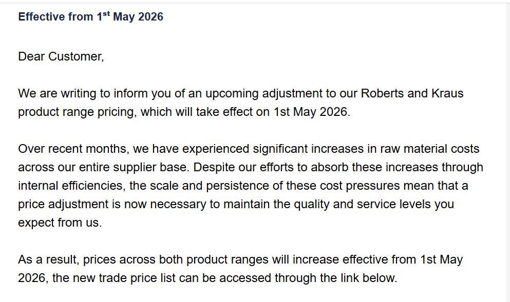 Customer Notice: Price Increase