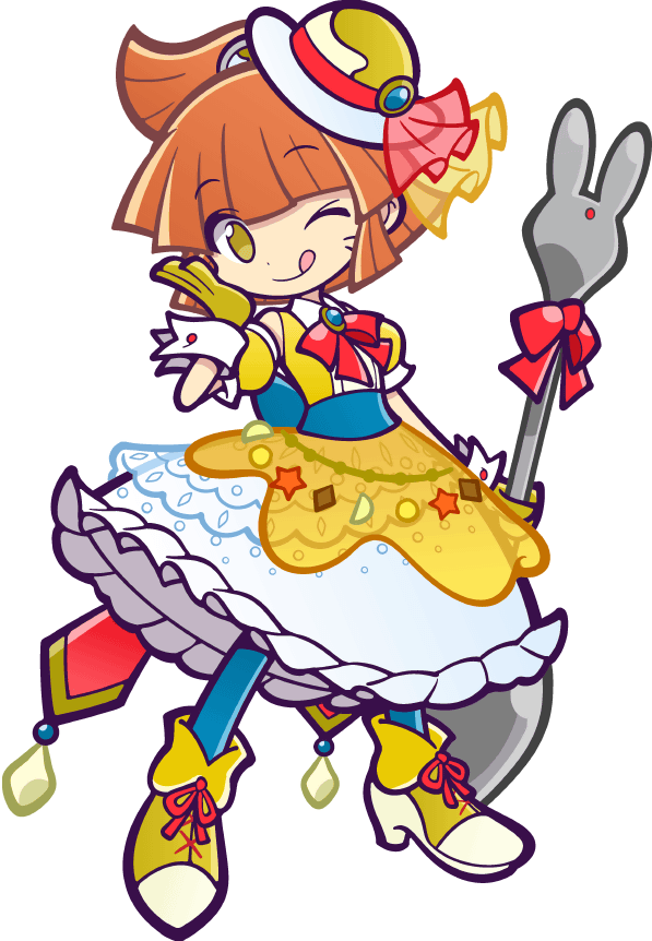 springfacts's tweet photo. One of Arle's alternate costumes in Puyo Puyo!! Quest, "Magnificent Curry Arle", was designed by a fan as part of a design contest held by Sega to commemorate the  game's 10th anniversary. https://t.co/JlVFMETCrG