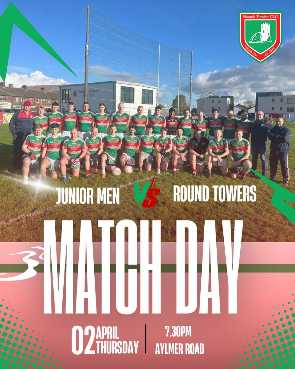 St_Finians's tweet photo. 🟢🔴 Match Day 🔴🟢

Junior Men vs Round Towers
📍 Aylmer Road
🕢 7:30pm

Best of luck lads 💪

#StFinians #MatchDay https://t.co/IUroQzJsrj