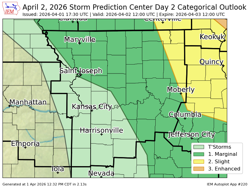 #SPC issues Day 2 Slight Convective Risk at Apr 1, 17:30z for EAX spc.noaa.gov/products/outlo…