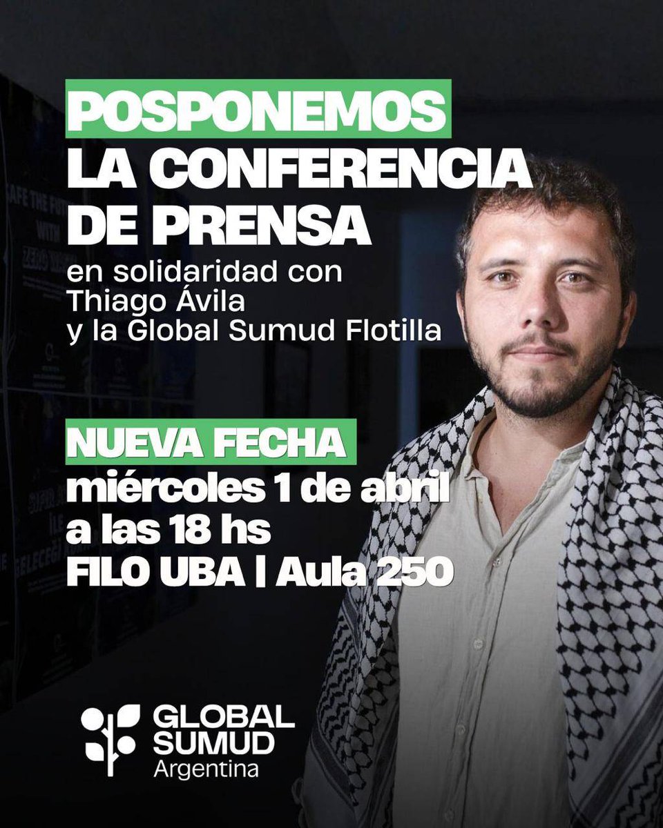 pablogiachello's tweet photo. La situación que vivió ayer @thiagoavilabr y su familia es gravísima. El gobierno de Milei “el presidente más sionista del mundo” negó la entrada al país a un referente de la @gSumudFlotilla, que venía a lanzar el capítulo argentino de la Flotilla que saldrá con ayuda para Gaza.

Un comunicado de la organización de la Flotilla señaló que "la prohibición no se debe a motivos administrativos, sino que se trata de una decisión política que emana de las más altas esferas gubernamentales”

Nos hicimos presentes en el Aeroparque junto a @Cele_Fierro @EzePeressini @BertolaCascote participantes de la Flotilla anterior que Israel bloqueó y secuestró, así como también referentes políticos como la diputada nacional @RominaDelPla.

En repudio a este grave atropello a las libertades democráticas, hoy participaremos de una conferencia de prensa en la Facultad de Filosofía y Letras de la UBA, a las 18hs en el aula 250. Solidaridad con Thiago Avila. No al genocidio en Gaza, fin al bloqueo sionista. Basta de persecución política y judicial.