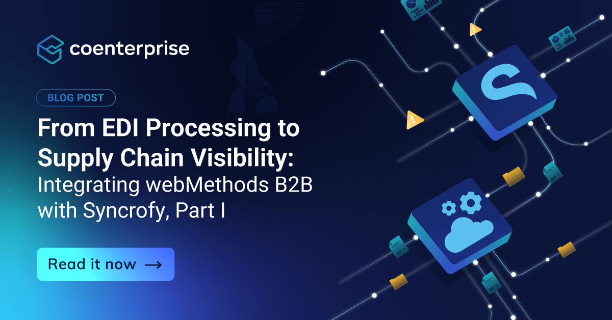 IBM webMethods B2B excels at reliable #EDI processing. <a href="/Syncrofy/">Syncrofy</a> excels at business visibility.

In Part I of this two-part series, we walk through why organizations integrate the two, including business drivers, target users, and the high-level architecture that delivers insight