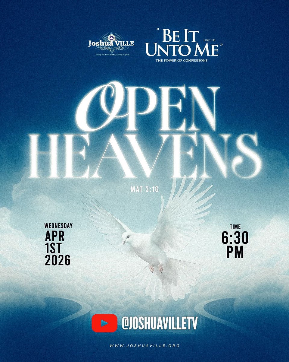 myjoshuaville's tweet image. Happening now #BeItUntoMe

The April Be It Unto Me service is live! What Better way to start the new month than declaring God’s word? Join in now on YouTube 👇🏻

youtube.com/live/aj60M9Cpz…

#OpenHeavens
#MyJoshuaVille
#YearOfDominion