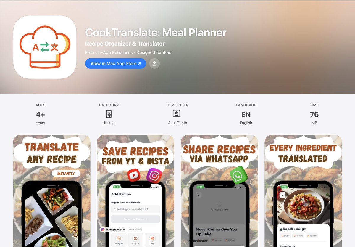 mad_anuj's tweet photo. Me and my sister built a new app "Cook Translate" 
The idea came out of the pain of sharing recipes with Cook Didi and for her to reply with "English mein hai smjh nhin aaya"

https://t.co/WpjfRweVwL https://t.co/kwawOhOMz6