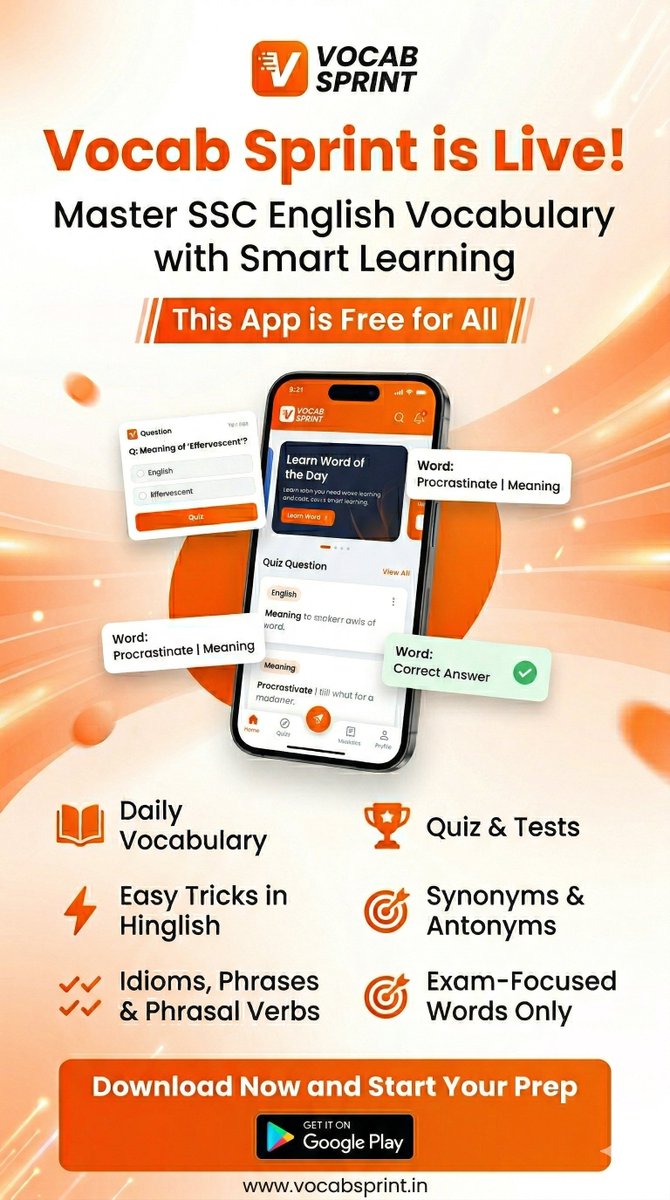 vocabsprint's tweet photo. 🎉 We’re Live!

Our app is now officially available for all students.

Built to simplify learning, boost productivity, and make your Vocab journey smarter.

Start using it today 🚀
https://t.co/9dlqZbmKI0

#sscvocab #ssc #vocabsprint https://t.co/6RLMTMc8EM