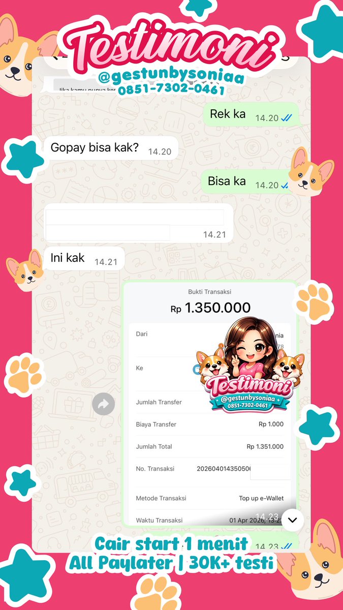 ୨୧ ── 💗 𝑻𝑬𝑺𝑻𝑰 𝑯𝑨𝑹𝑰 𝑰𝑵𝑰 💗 ── ୨୧  

📆 𝑻𝒈𝒍 : 02 April 2026  

💸 𝑺𝑷𝒂𝒚𝑳𝒂𝒕𝒆𝒓 6.3JT
💸 𝑶𝑽𝑶 𝑷𝒂𝒚𝒍𝒂𝒕𝒆𝒓 4.9JT
💸 𝑻𝒓𝒂𝒗𝒆𝒍𝒐𝒌𝒂 𝑷𝒂𝒚𝒍𝒂𝒕𝒆𝒓 4.4JT
💸 𝑲𝒓𝒆𝒅𝒊𝒗𝒐 1.5JT

📲 𝑾𝑨 0851-7302-0461  

⚠️ 𝑯𝒂𝒕𝒊-𝒉𝒂𝒕𝒊 𝒑𝒆𝒏𝒊𝒑𝒖𝒂𝒏 ⚠️