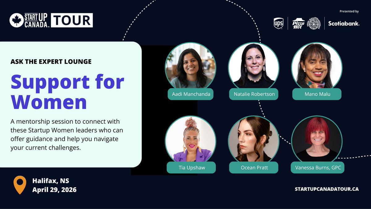 Startup_Canada's tweet photo. Founders, this is your chance to connect 1:1 with expert mentors and walk away with actionable guidance for your business.

Join us at the #StartupCanadaTour in Halifax on April 29.

🔗 https://t.co/k8IjU59J0E https://t.co/YfStIXjblg