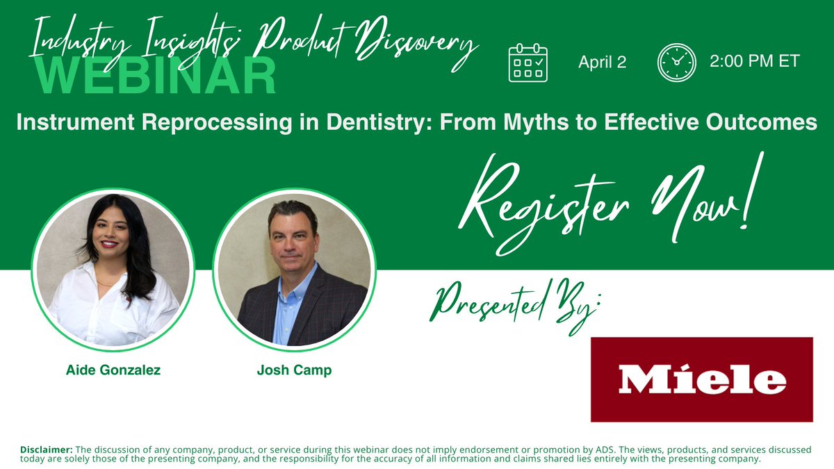 MyADSTweets's tweet image. Tomorrow 2–3 pm: FREE Miele webinar — “Instrument Reprocessing in Dentistry: From Myths to Effective Outcomes.” Learn workflows (manual → ultrasonic → automated), thermal disinfection, ISO 15883, and Miele washer options. Register: tinyurl.com/mielepdwebinar #FreeWebinar