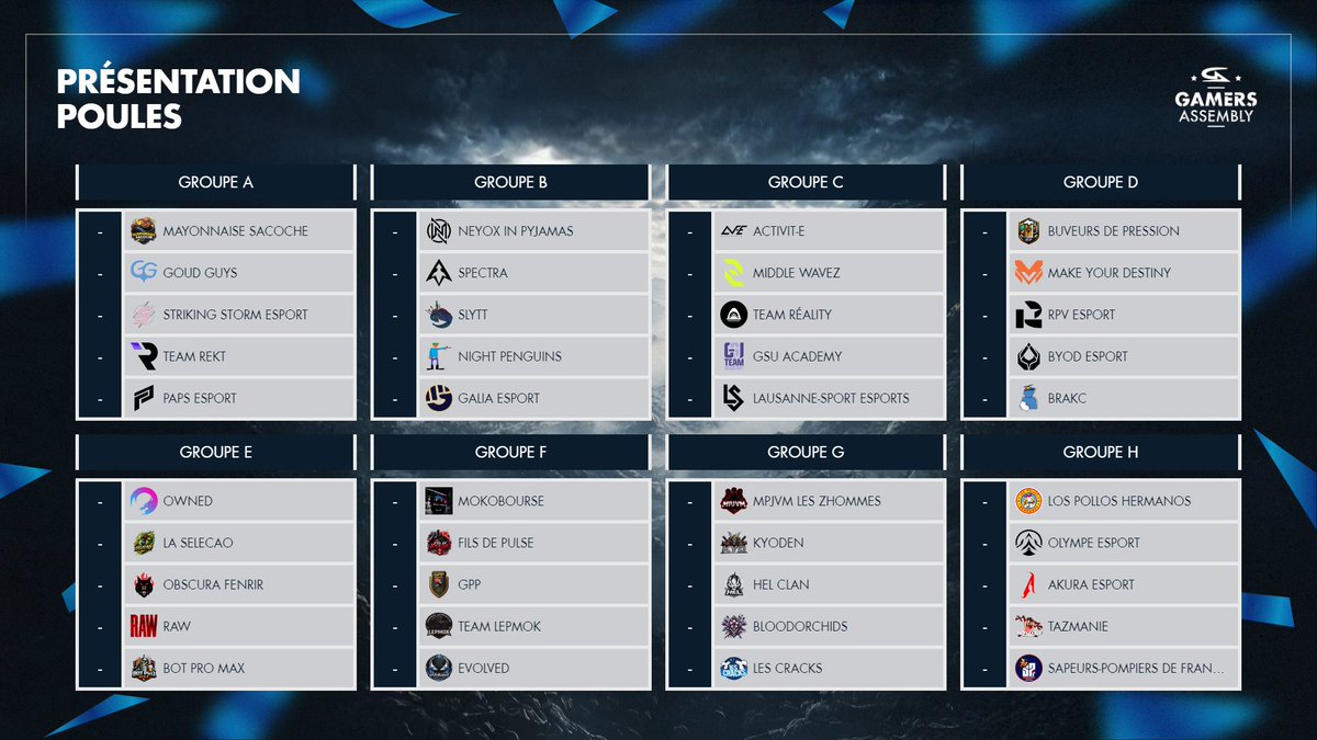 GAMER ASSEMBLY 2026

This is our group : 
- Goud Guys
- Mayonnaise Sacoche
- Team Rekt
- Paps Esport

See you April 4–6 in Poitiers
#GA2026
