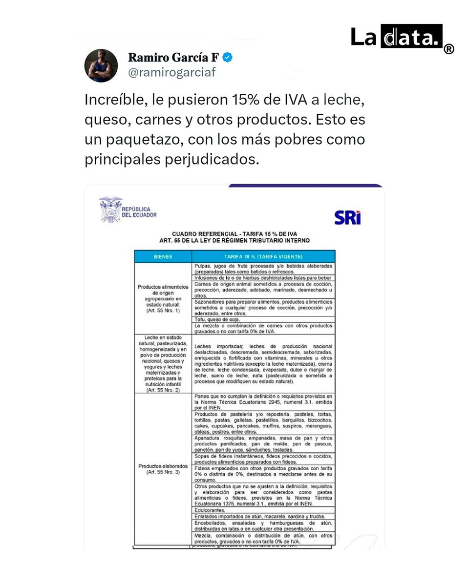 #Tendencia La desinformación como arma: El SRI no creó nuevos impuestos, solo aclaró reglas vigentes. 

​En las últimas horas, ha circulado información engañosa que califica de "nuevo paquetazo" a un cuadro referencial emitido por el Servicio de Rentas Internas (SRI). Sin