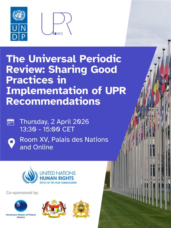 UNDPGeneva's tweet image. How do we turn UPR recommendations into measurable change?
Join us in Geneva on 2 April as we discuss UPR+, digital monitoring tools, and country experiences in implementing and tracking human rights recommendations.
Register here: shorturl.at/1Na1H
#UPR #HumanRights #UNDP