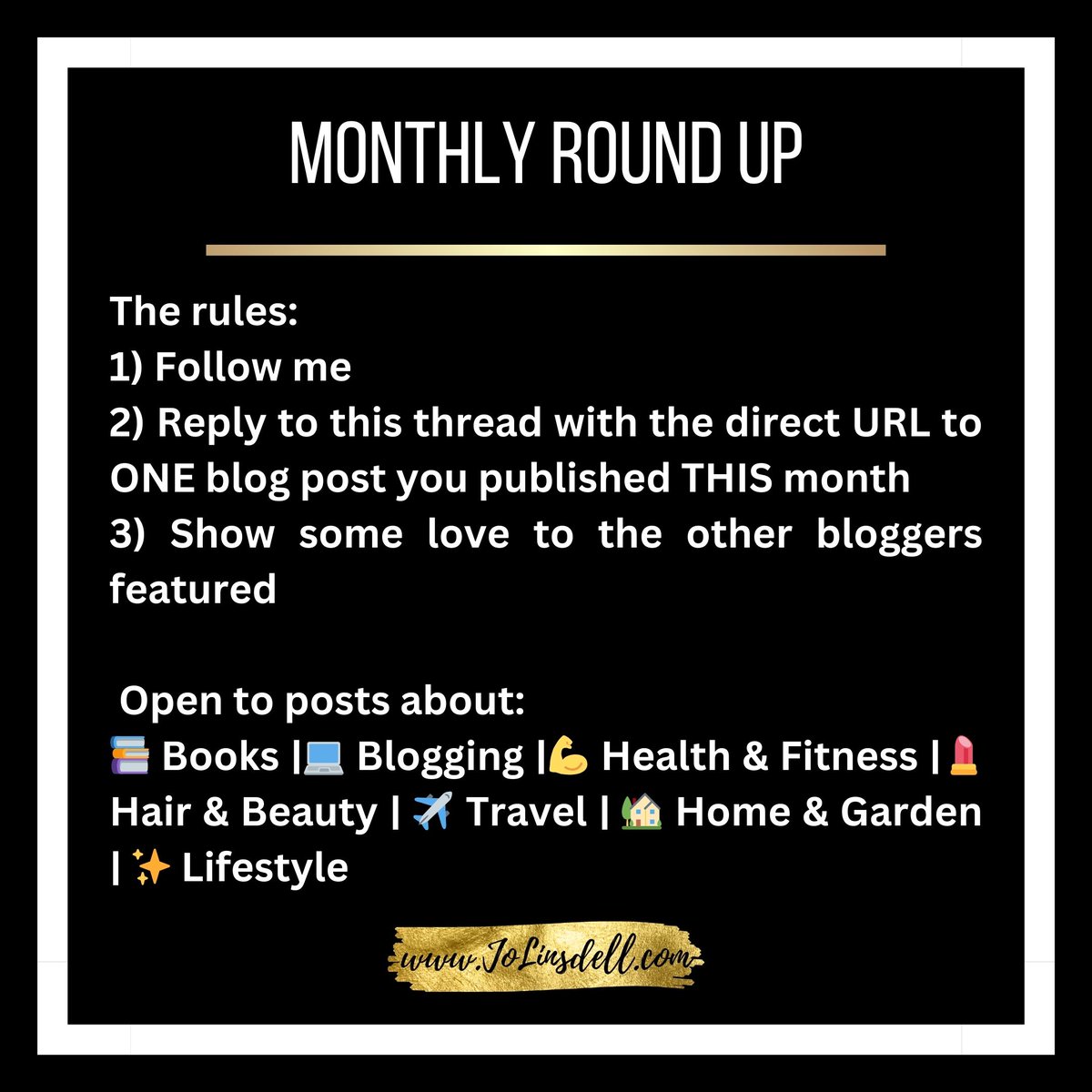 jolinsdell's tweet image. It’s time for the April 2026 Blogger Posts Round Up! 
 
Open to posts about:  
- Books
- Blogging
- Hair &amp;amp; Beauty
- Travel
- Lifestyle
- Health and Fitness
- Home and Garden

#BookBloggers #LifestyleBloggers #TravelBloggers #BloggersOfX #BloggersWanted #Blogger #ContentCreation