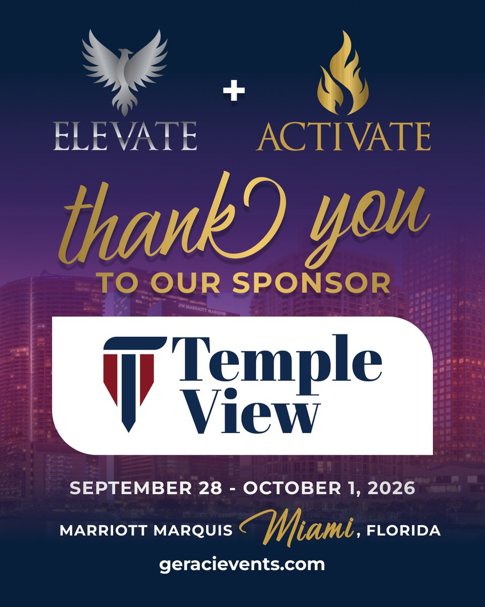 GeraciLLP's tweet photo. Temple View is back at it again… 🔥

We’re excited to announce that Temple View Capital is the Official Welcome Reception Sponsor for the upcoming Elevate and Activate Conference Series Miami! 🌴

Together with Geraci Media, they’re bringing the energy, connections, and unforgettable vibes that make this one of the best receptions in the private lending conference world.

Think: nostalgia meets country club core — elevated networking, great conversations, and the kind of atmosphere where real deals and relationships are built.

📍 Miami is calling… don’t miss it.
September 28th - October 1st

Secure your spot and experience the reception everyone will be talking about.

#ElevateMiami #ActivateMiami #PrivateLending #TempleViewCapital #GeraciEvents #NetworkingDoneRight #MiamiEvents