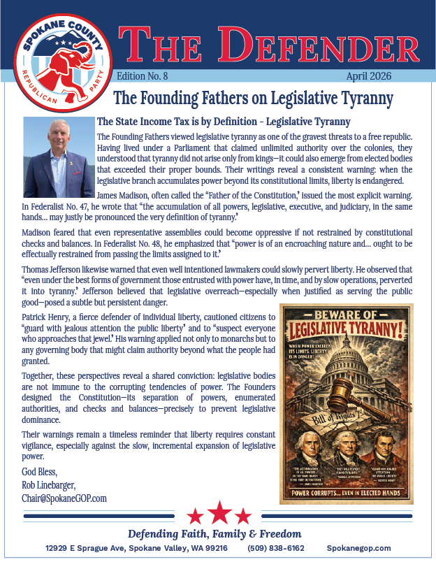 spokanegop's tweet photo. The April Defender Newsletter is available at https://t.co/VnAcWMXh18 https://t.co/tv0yHO5jo1