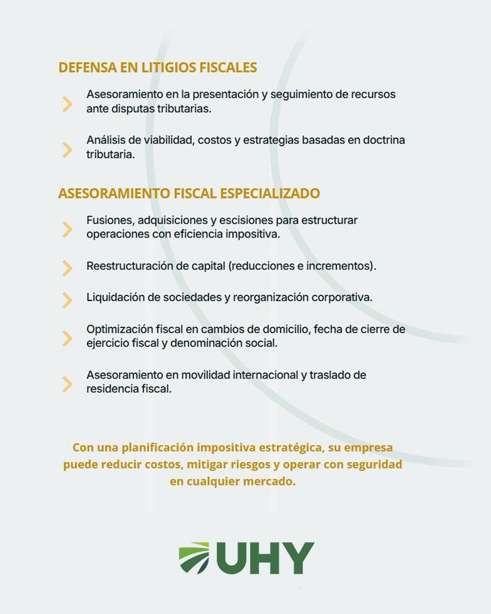 En UHY, brindamos asesoramiento estratégico para optimizar la carga tributaria y garantizar el cumplimiento normativo en cada jurisdicción.
-
At UHY, we provide strategic advice to optimize tax burden and ensure regulatory compliance in each jurisdiction.

#UhyMachoyAsoc