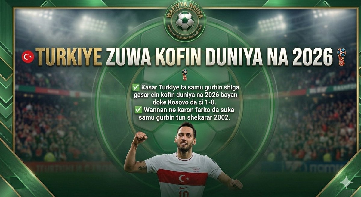 aminukabiru014's tweet photo. Kasar Turkiye ta samu gurbin shiga gasar cin kofin duniya na 2026 bayan doke Kosovo da ci 1-0. 🇹🇷
​Wannan ne karon farko da suka samu gurbin shiga gasar tun shekarar 2002.

Shin kuna ganin zasu iya wani abu kuwa 👏⚽️
​#WafiyyaHausa #Football #Labarai #Hausa #Kano #Sporta #Wasanni https://t.co/YITtQku3h8