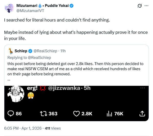 Mizutamari @MizutamariVT is making a false claim that Schlep  