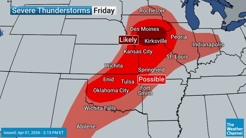 ⚠️ Severe Weather Alert: April 1–3

A multi-day severe weather outbreak is unfolding across the Central U.S. and Midwest. Here’s what you need to know:

📍 Today (Wednesday)
• Target: Southern/Central Plains (OK, TX, KS) &amp; Ohio Valley (OH, WV, KY).
• Risks: Extreme winds (75+