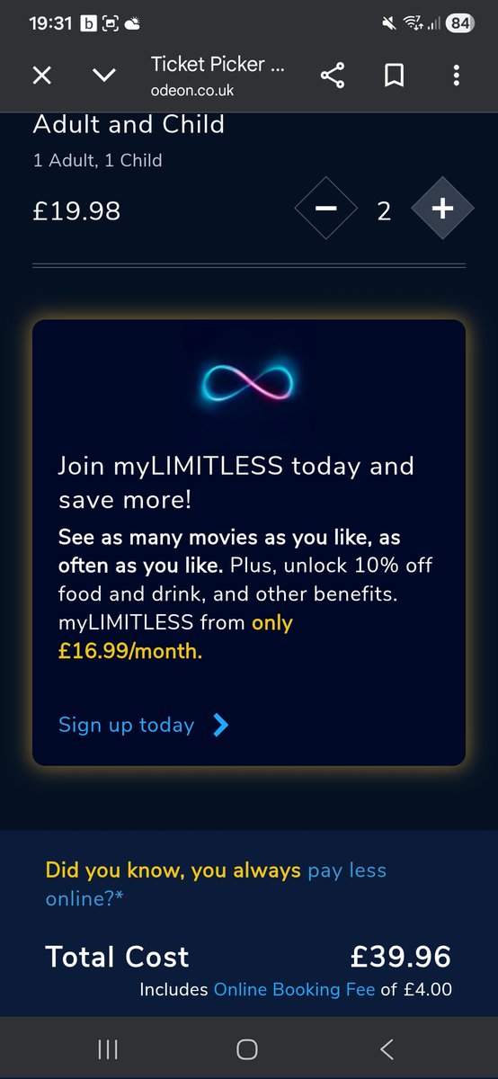 only1danny16's tweet photo. @ODEONCinemas 1st time for a while wanted 2 treat kids to cinema to watch super Mario,when did odeon turn into greedy bastards! 2 row at top then charge more money for every other seat. Totally disgusting for a film  @YourSouthend https://t.co/GAa8A9EuKV