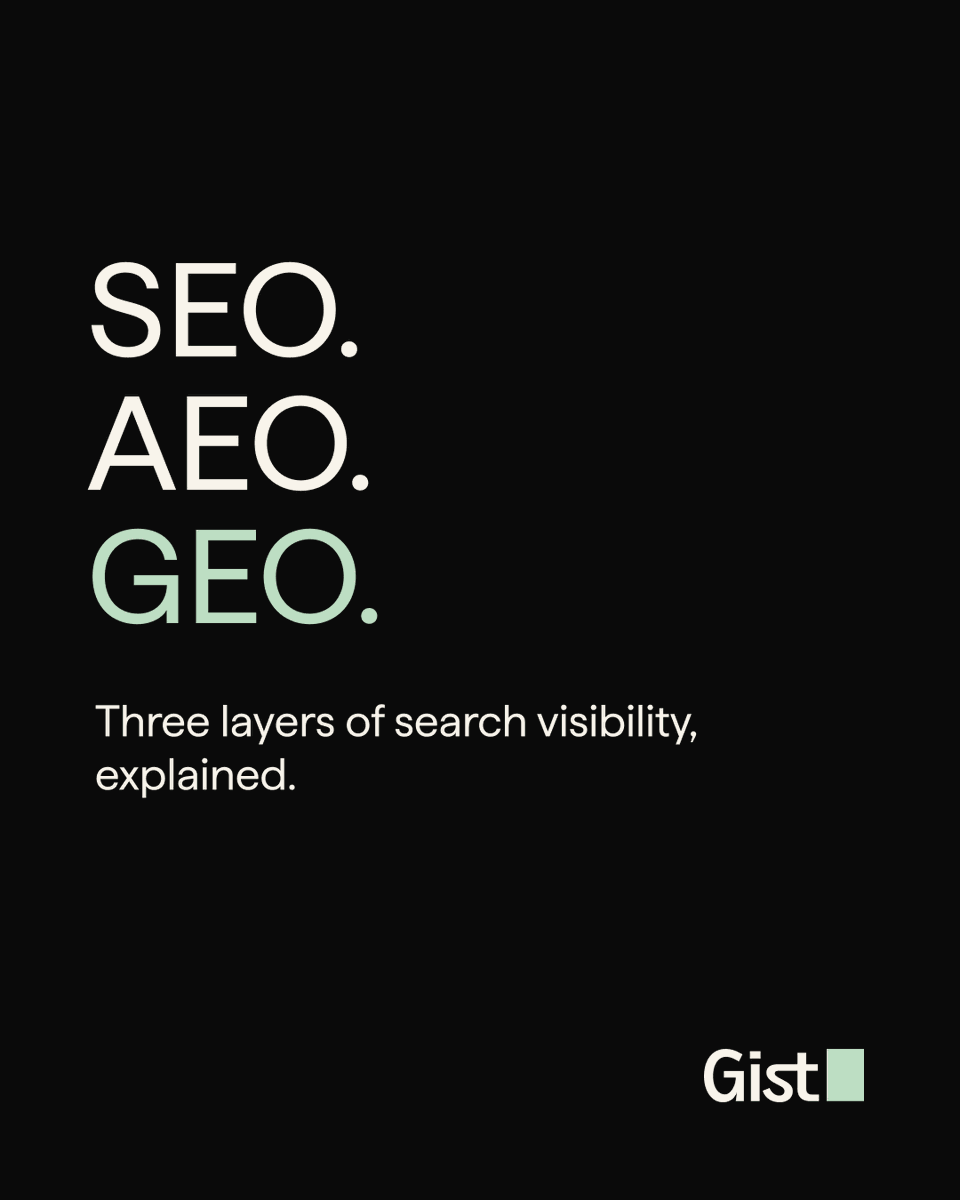 GetGistAI's tweet image. SEO gets you ranked. AEO gets you answered. GEO gets you cited.

Three layers of search visibility: a 🧵

#BrandVisibility #AISearch