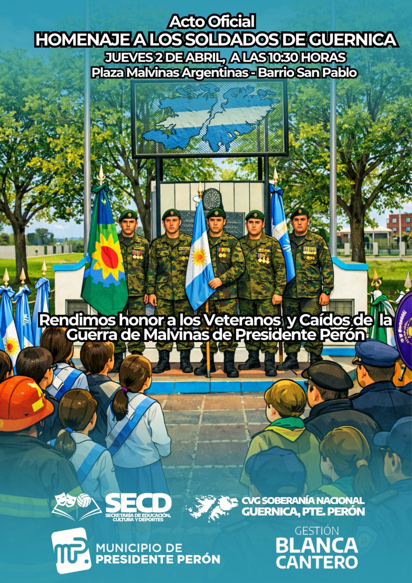 Este jueves 2 de abril a las 10:30 horas nos reunimos para rendir homenaje a nuestros héroes y recordar a quienes defendieron con valor la soberanía argentina en las Islas Malvinas, dejando una huella imborrable en la historia y en el corazón de nuestro pueblo. 🇦🇷